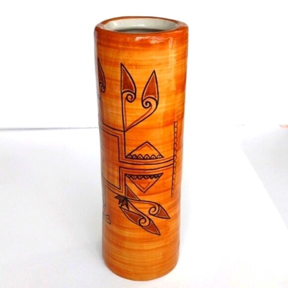 Aarong Bangladesh Tall Ceramic Flower Vase Folk Art Decoration Bohemian - Picture 3 of 7